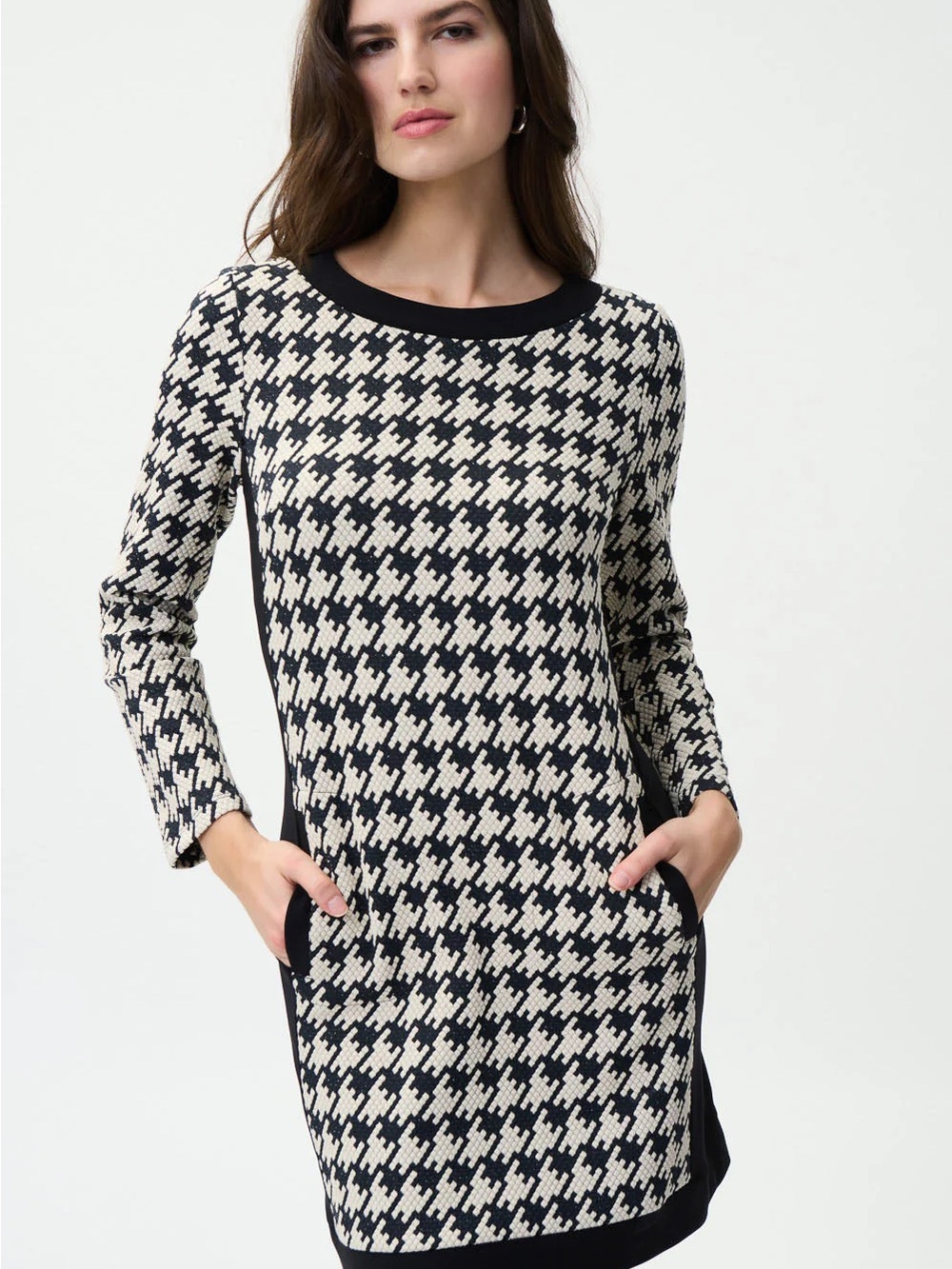 Joseph Ribkoff Black Houndstooth Print Dress